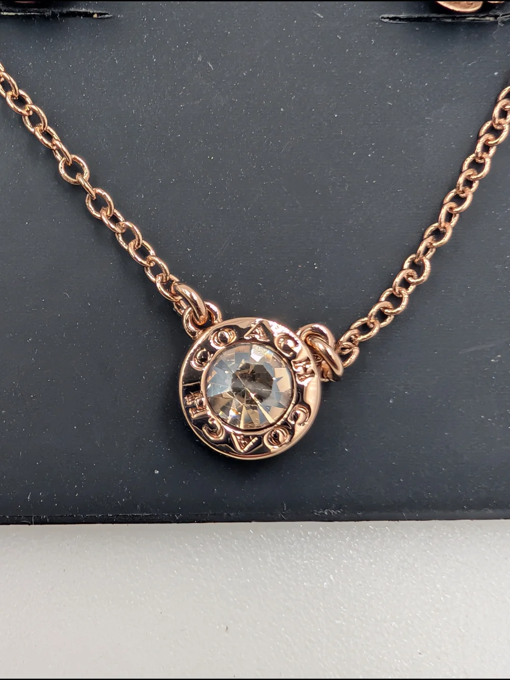 Coach Rose Gold Floral Crystal Necklace and Studs Set